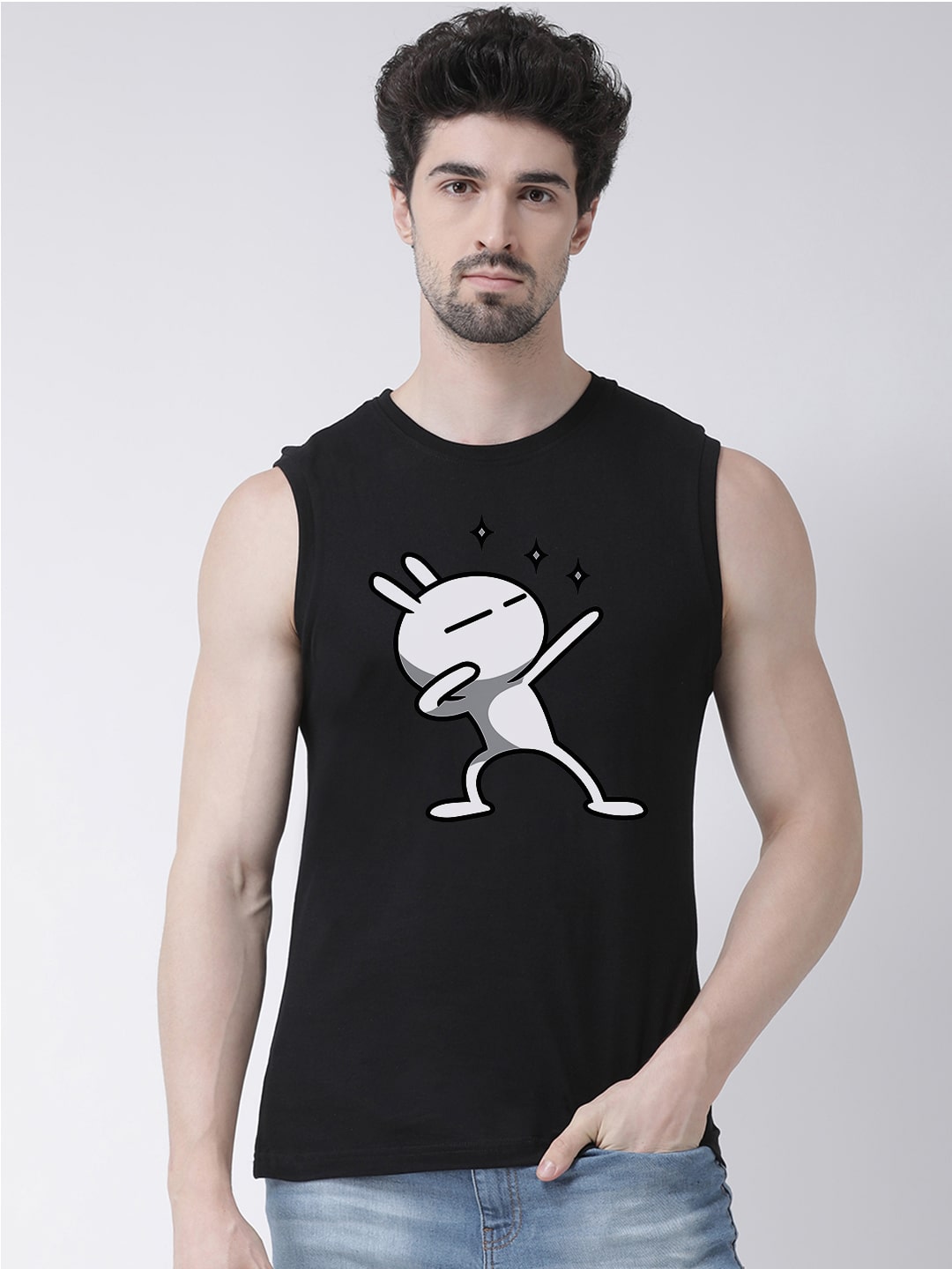 Men Dancing Stars Printed Cotton Gym Vest - Friskers