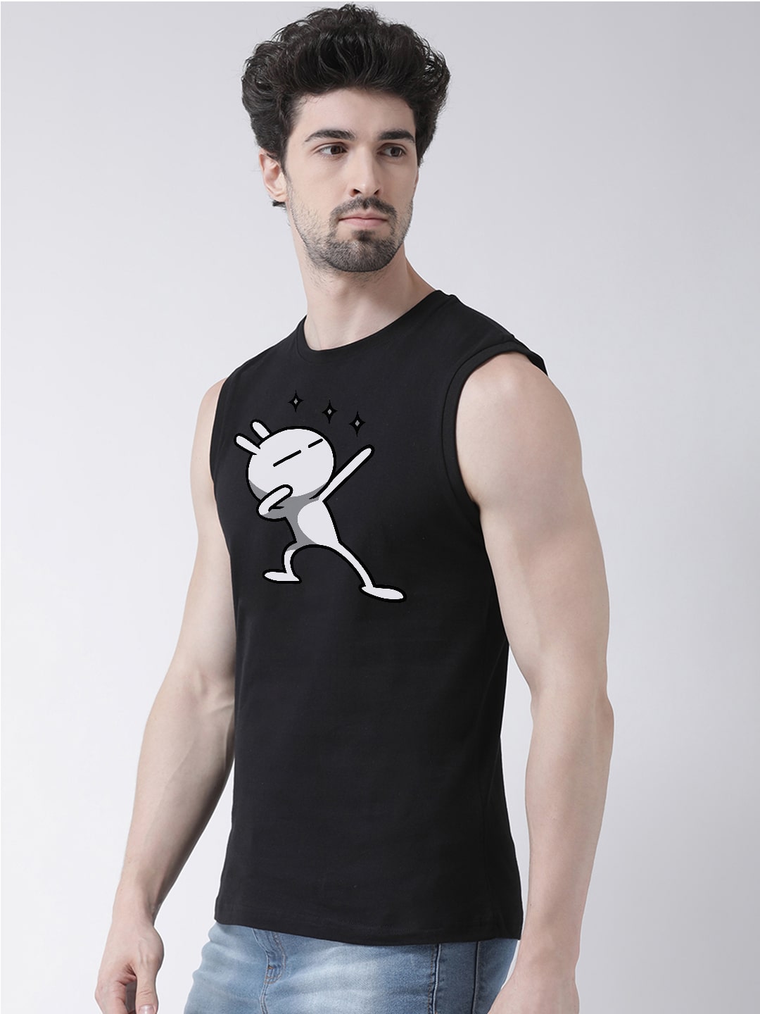 Men Dancing Stars Printed Cotton Gym Vest - Friskers
