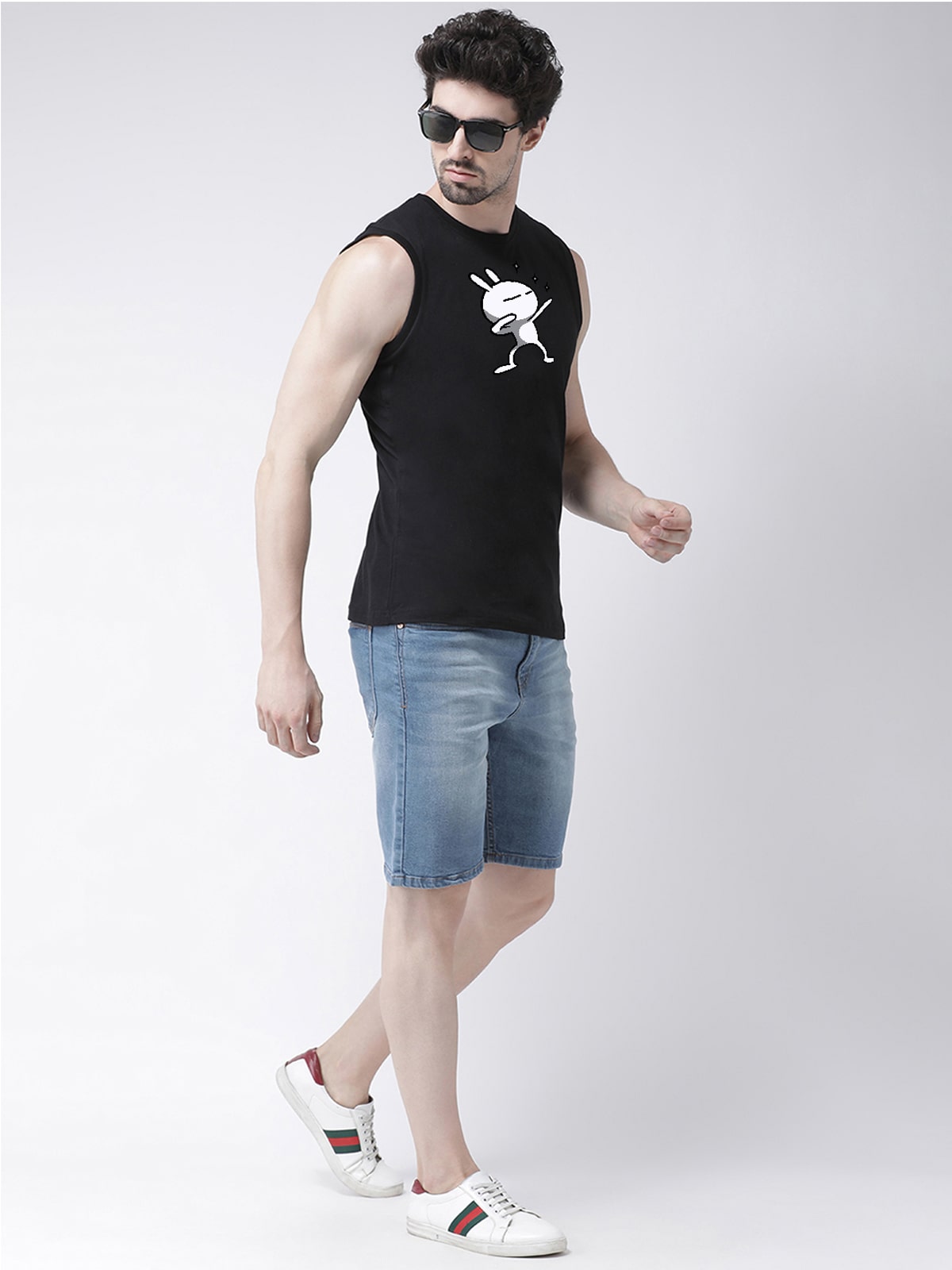 Men Dancing Stars Printed Cotton Gym Vest - Friskers