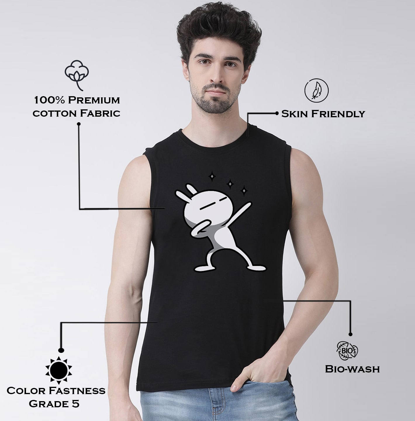 Men Dancing Stars Printed Cotton Gym Vest - Friskers