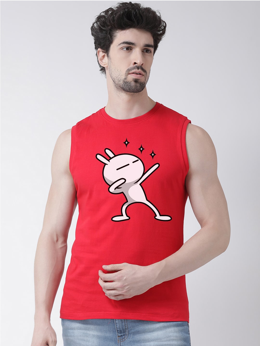 Men Dancing Stars Printed Cotton Gym Vest - Friskers