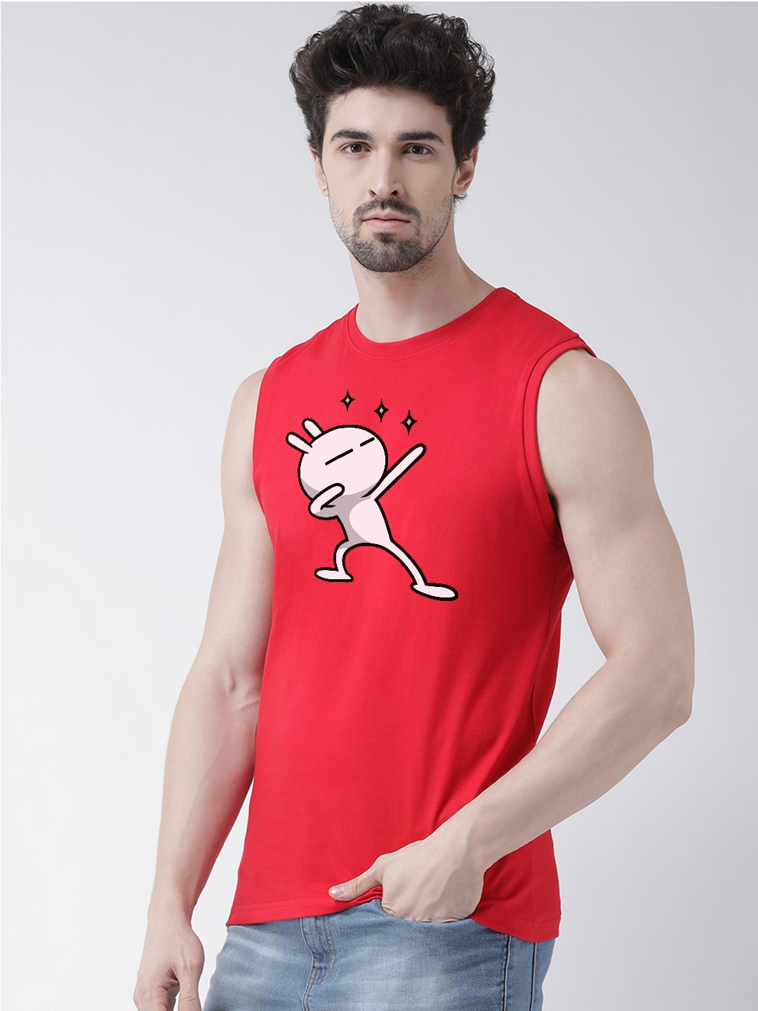 Men Dancing Stars Printed Cotton Gym Vest - Friskers