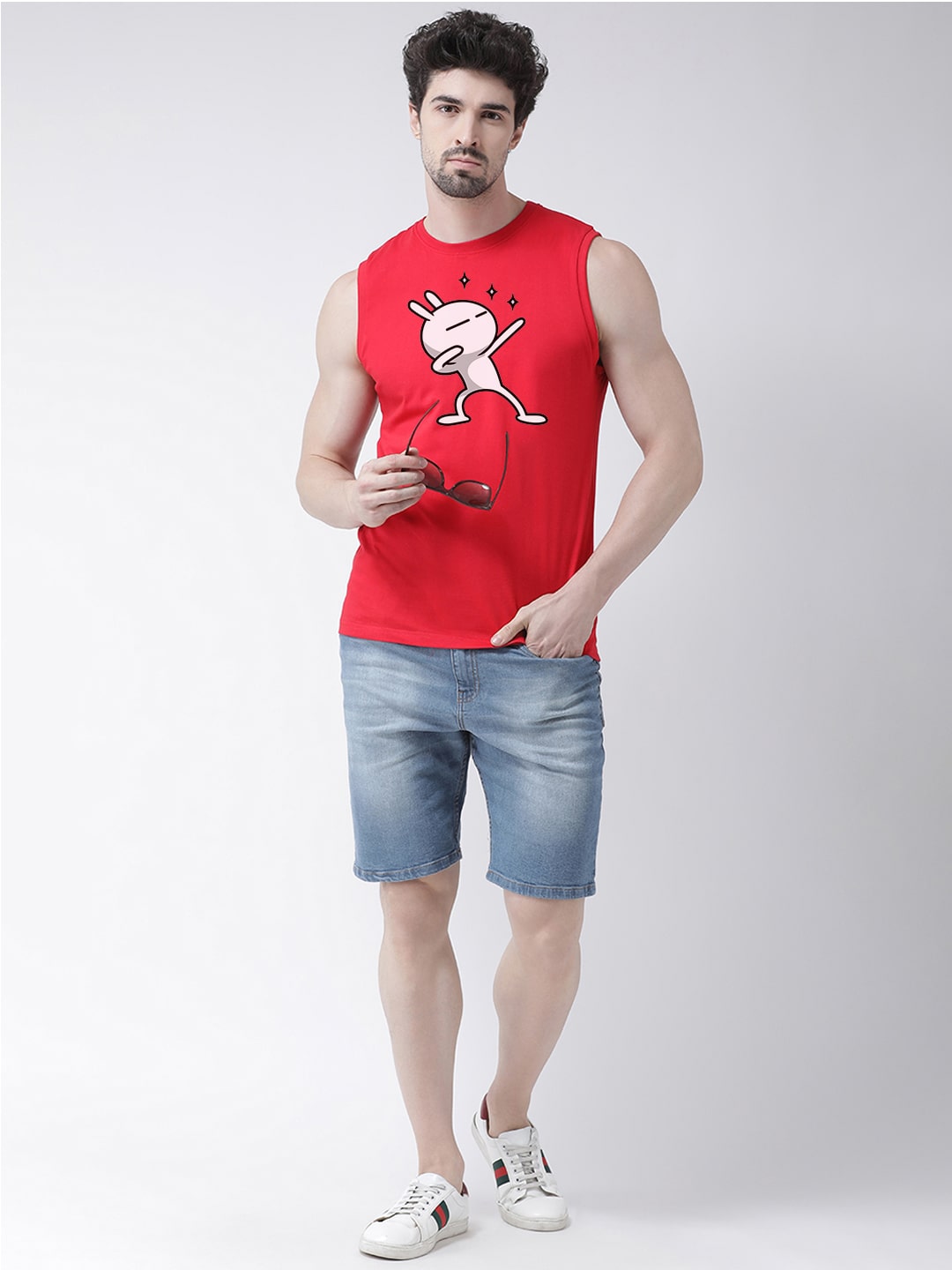 Men Dancing Stars Printed Cotton Gym Vest - Friskers