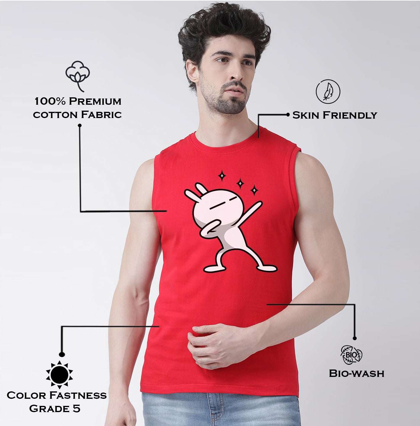 Men Dancing Stars Printed Cotton Gym Vest - Friskers