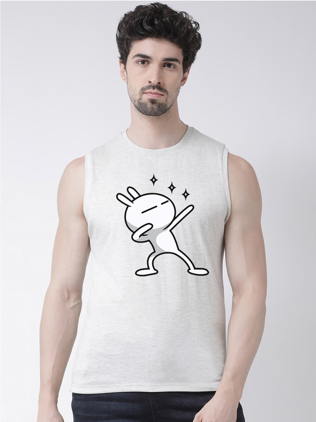 Men Dancing Stars Printed Cotton Gym Vest - Friskers
