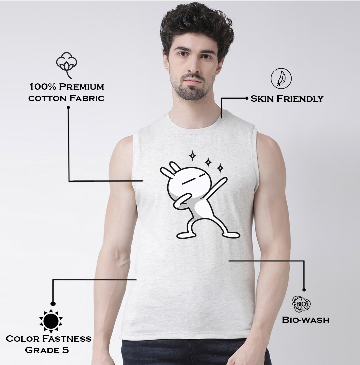 Men Dancing Stars Printed Cotton Gym Vest - Friskers