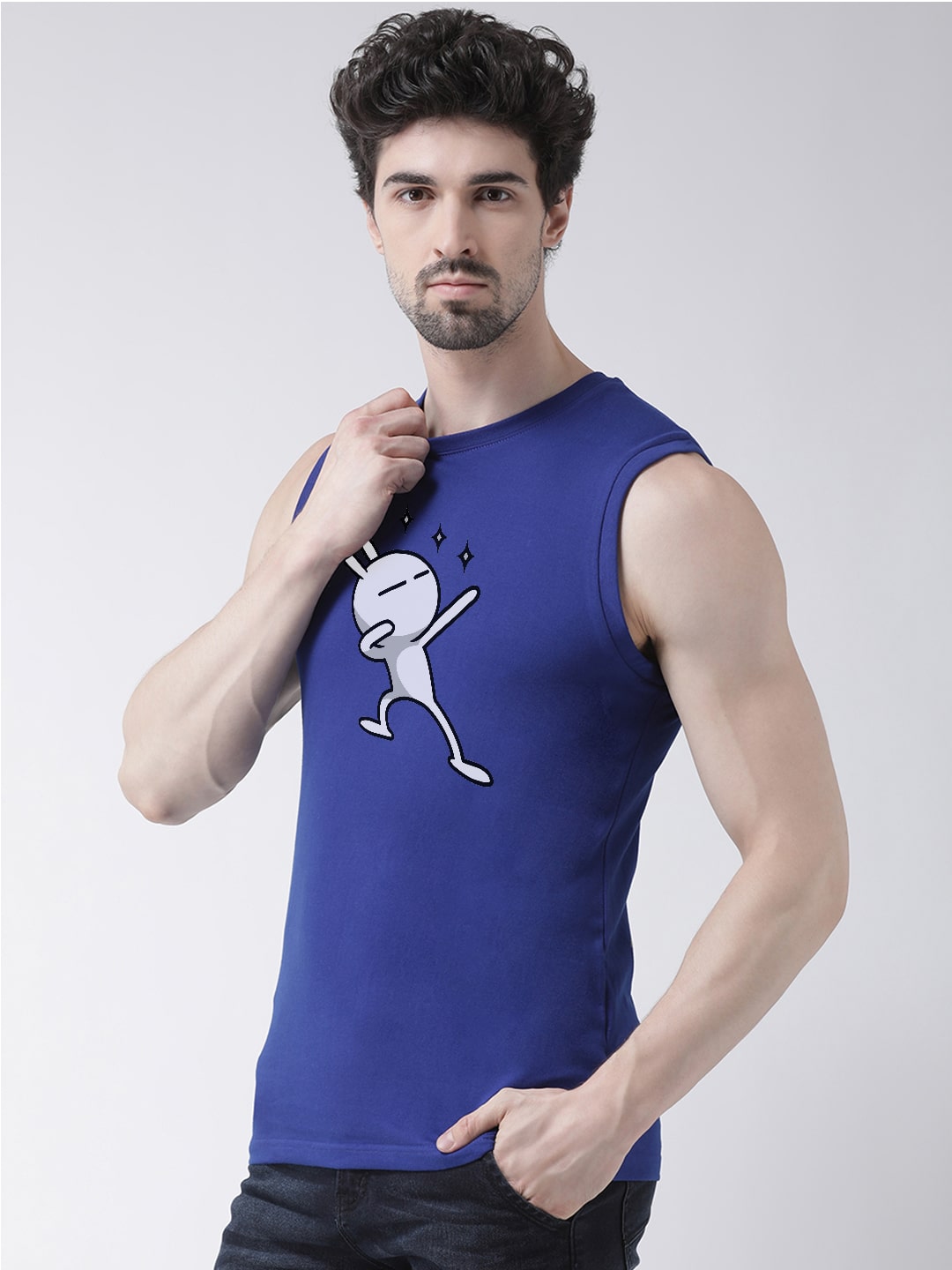 Men Dancing Stars Printed Cotton Gym Vest - Friskers