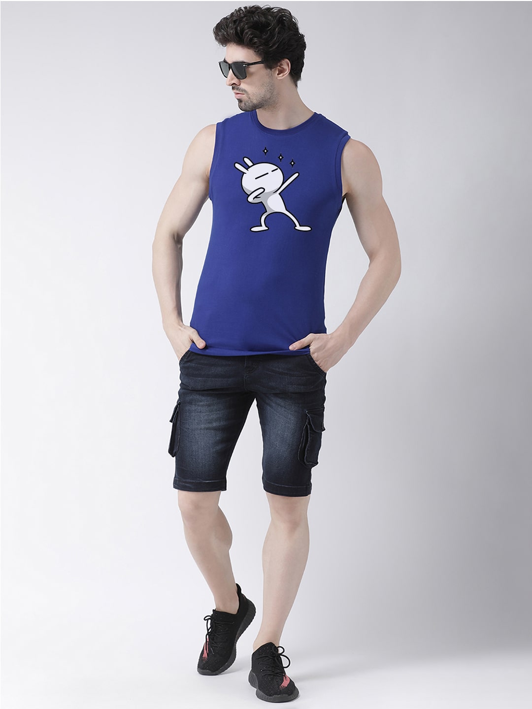 Men Dancing Stars Printed Cotton Gym Vest - Friskers