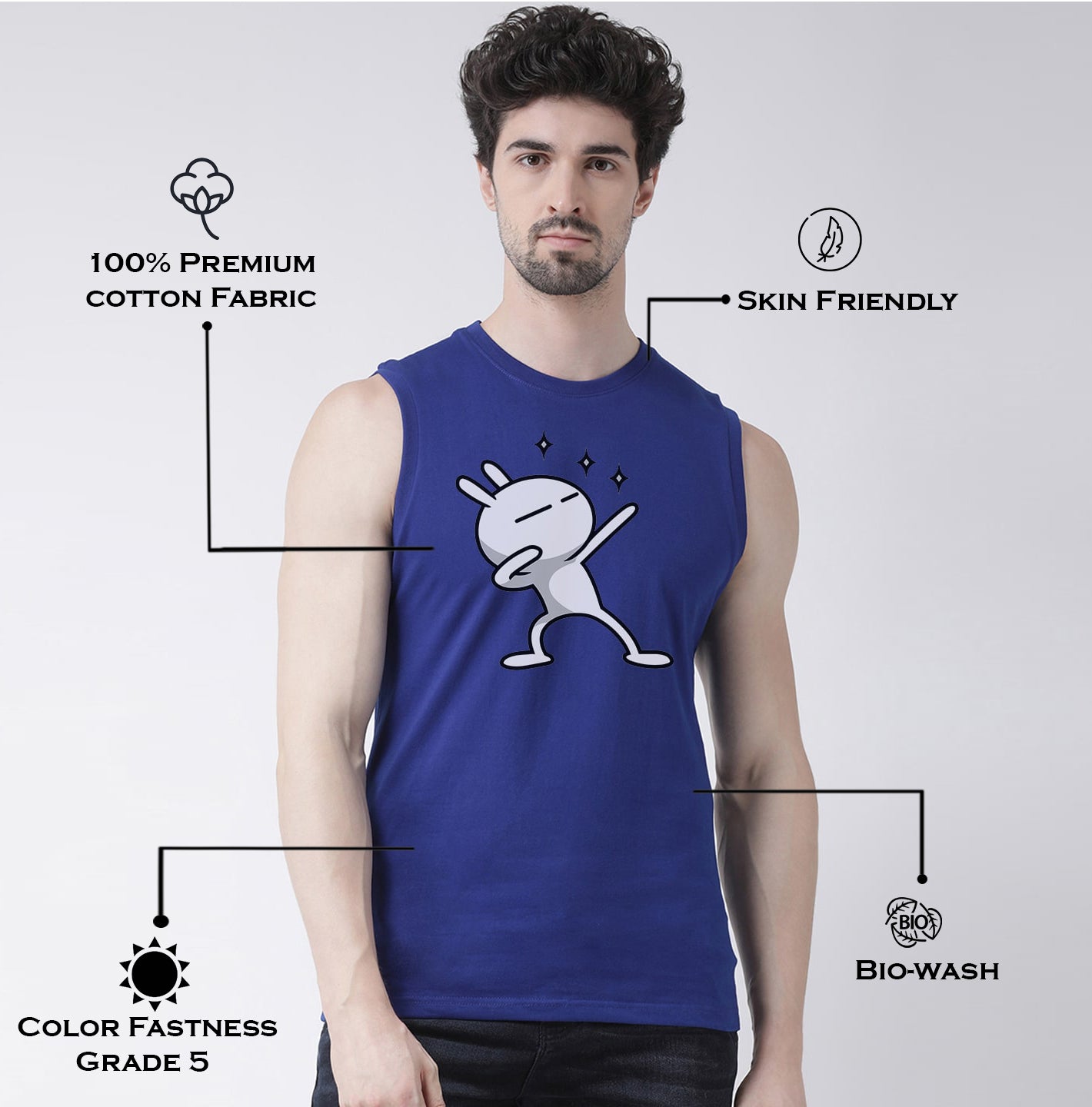 Men Dancing Stars Printed Cotton Gym Vest - Friskers