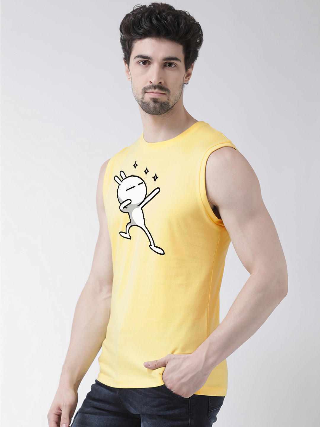 Men Dancing Stars Printed Cotton Gym Vest - Friskers