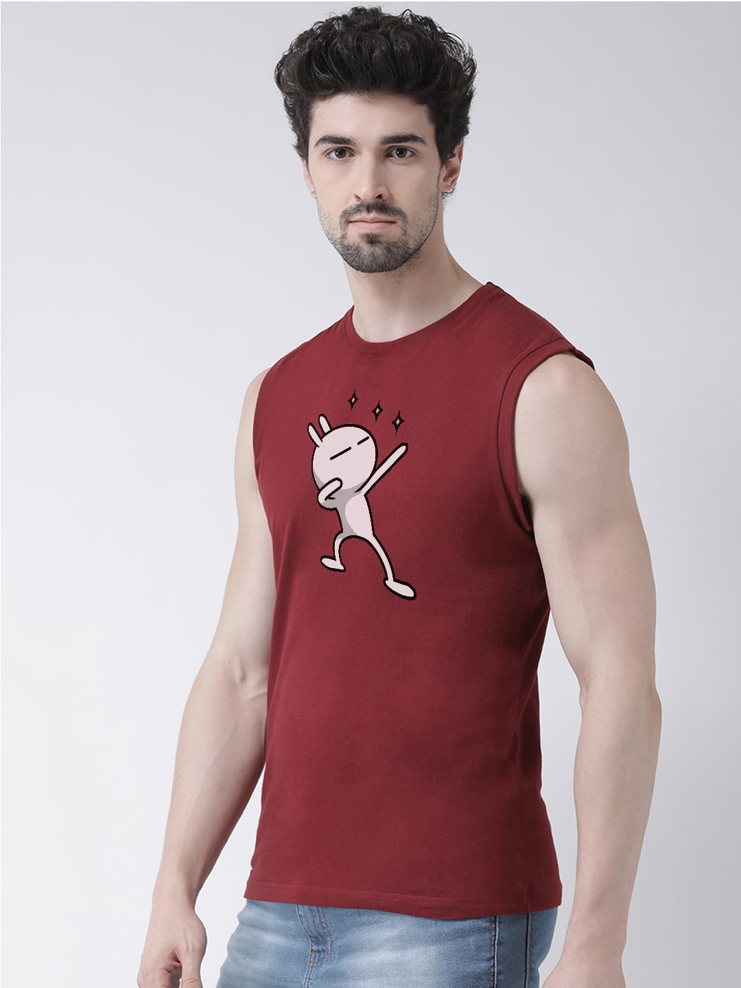 Men Dancing Stars Printed Cotton Gym Vest - Friskers