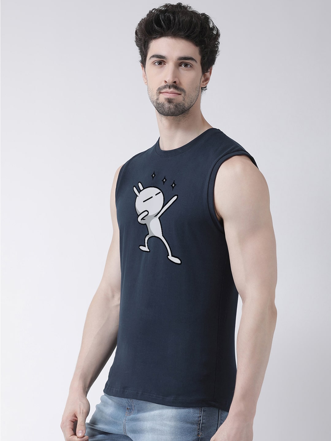 Men Dancing Stars Printed Cotton Gym Vest - Friskers