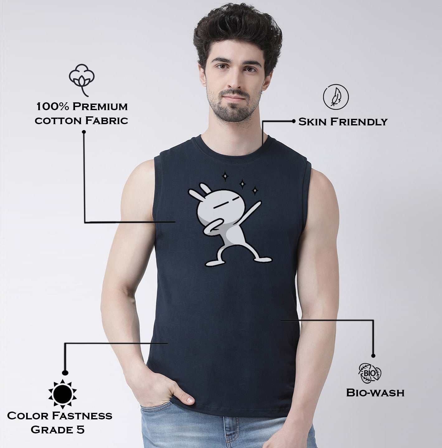 Men Dancing Stars Printed Cotton Gym Vest - Friskers