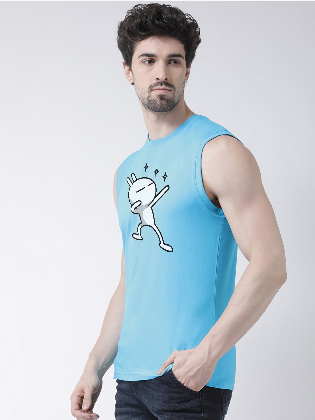 Men Dancing Stars Printed Cotton Gym Vest - Friskers