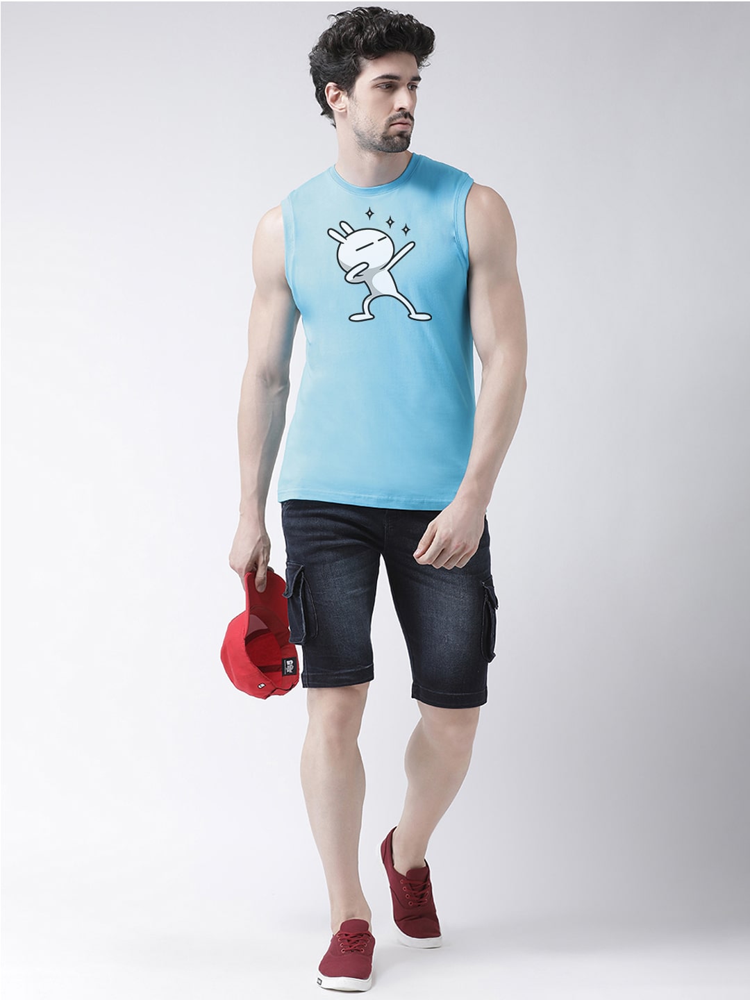 Men Dancing Stars Printed Cotton Gym Vest - Friskers