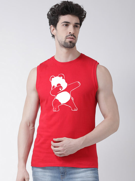 Men Dancing Panda Printed Cotton Gym Vest - Friskers