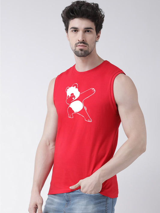 Men Dancing Panda Printed Cotton Gym Vest - Friskers