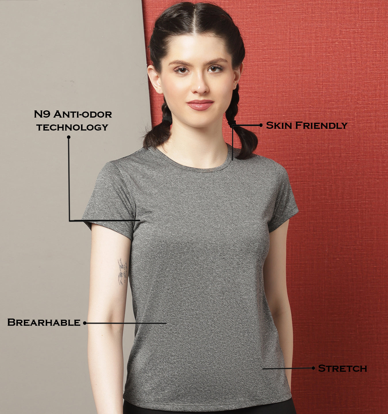 Women Round Neck Short Sleeves Slim Fit Running T-shirt - Friskers
