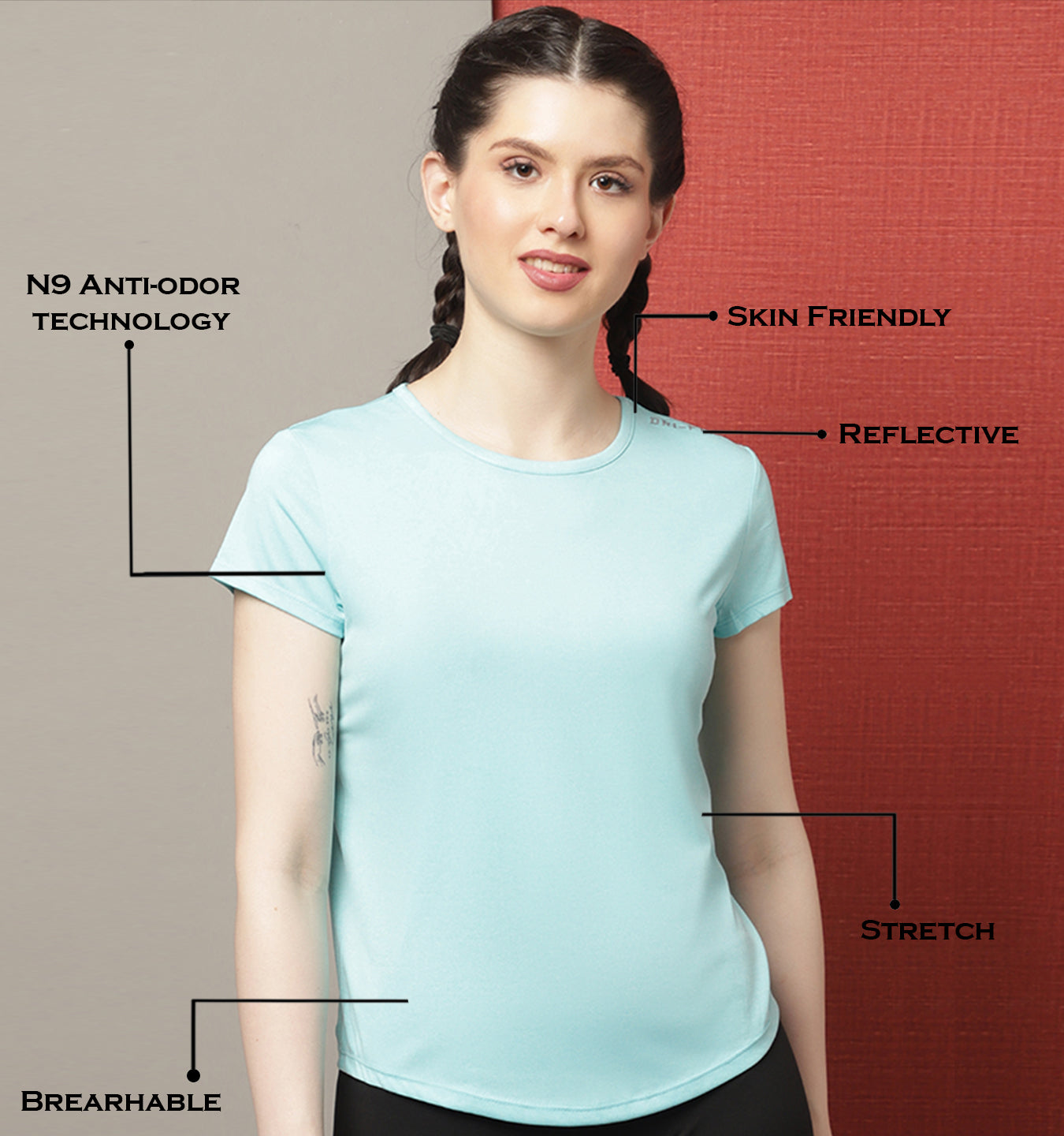 Women's Self Design Anti Odour Reflective Sports T-shirt - Friskers