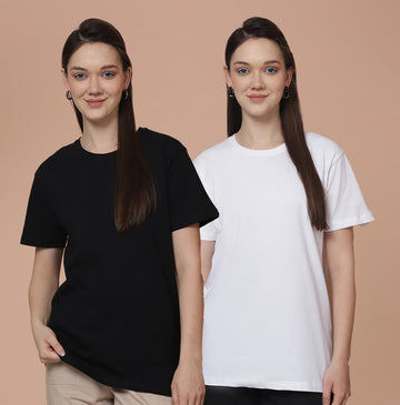 Friskers Pack Of 2 Black Combination Round Neck Half Sleeves Long T-Shirt