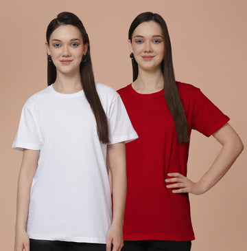 Friskers Pack Of 2 White Combination Round Neck Half Sleeves Long T-Shirt