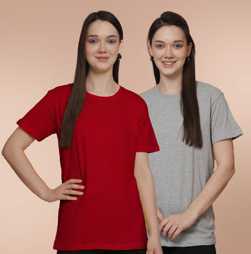 Friskers Pack Of 2 Red Combination Round Neck Half Sleeves Long T-Shirt