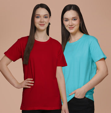 Friskers Pack Of 2 Red Combination Round Neck Half Sleeves Long T-Shirt