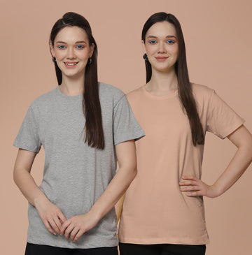 Friskers Pack Of 2 Grey Combination Round Neck Half Sleeves Long T-Shirt