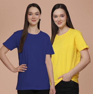 Friskers Pack Of 2 Blue Combination Round Neck Half Sleeves Long T-Shirt