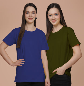 Friskers Pack Of 2 Blue Combination Round Neck Half Sleeves Long T-Shirt
