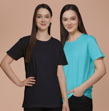 Friskers Pack Of 2 Navy Combination Round Neck Half Sleeves Long T-Shirt