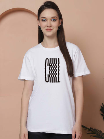 Friskers Women Chill Print Round Neck Half Sleeves Long T-Shirt