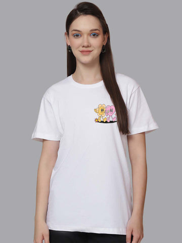 Friskers Women Focus On The Good Print Round Neck Half Sleeves Long T-Shirt