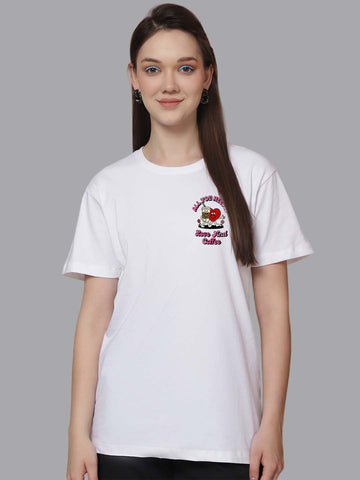 Friskers Women Love And Coffee Print Round Neck Half Sleeves Long T-Shirt