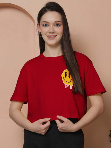 Friskers Women Smile Printed Oversized Cotton Tshirt