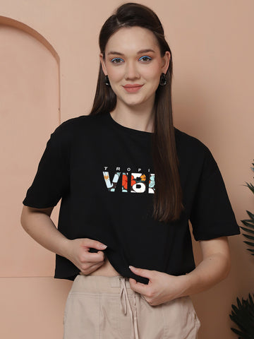 Friskers Women Tropical Vibes Printed Oversized Cotton Tshirt