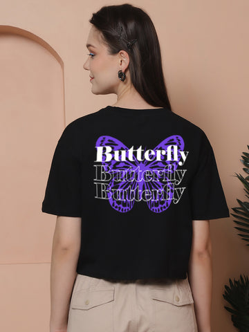 Friskers Women Butterfly Printed Oversized Cotton Tshirt