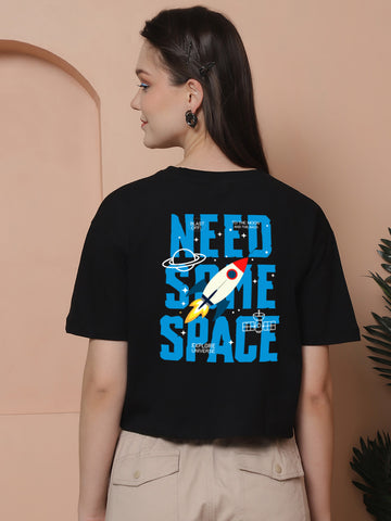 Friskers Women Need Some Space Printed Oversized Cotton Tshirt