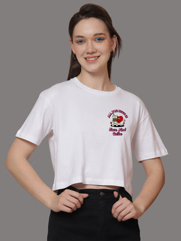 Friskers Women Love And Coffee Printed Oversized Cotton Tshirt