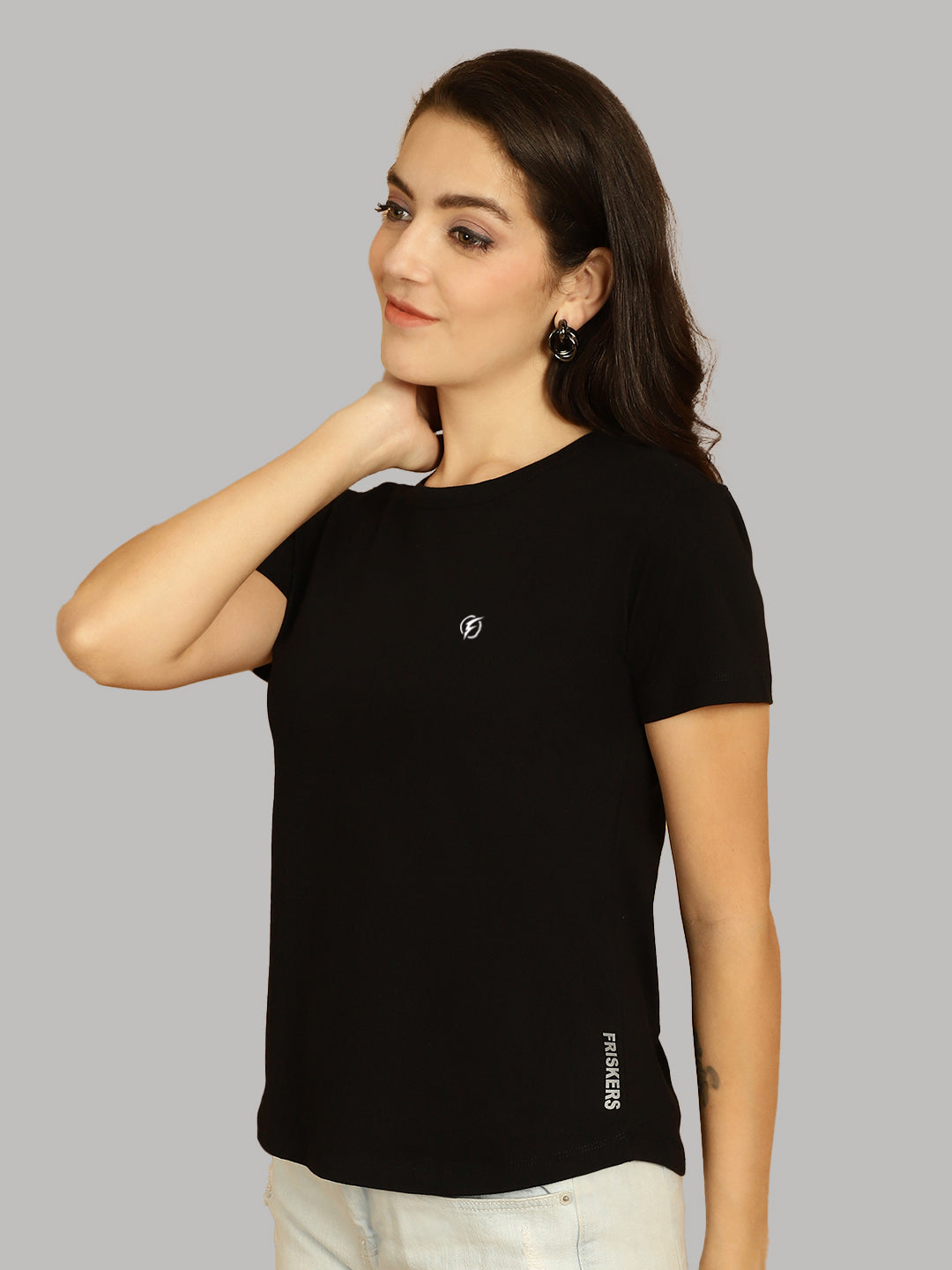 Friskers Solid Women Round Neck Half Sleeves T-Shirt - Friskers