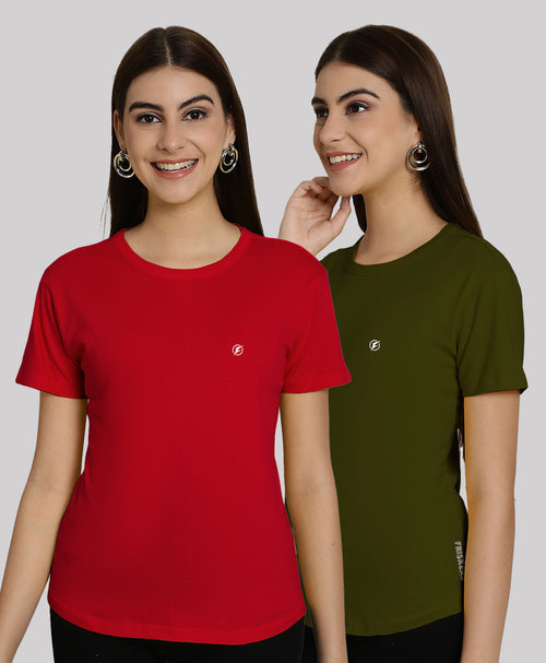 Friskers Pack Of 2 Solid Round Neck Half Sleeves T-Shirt