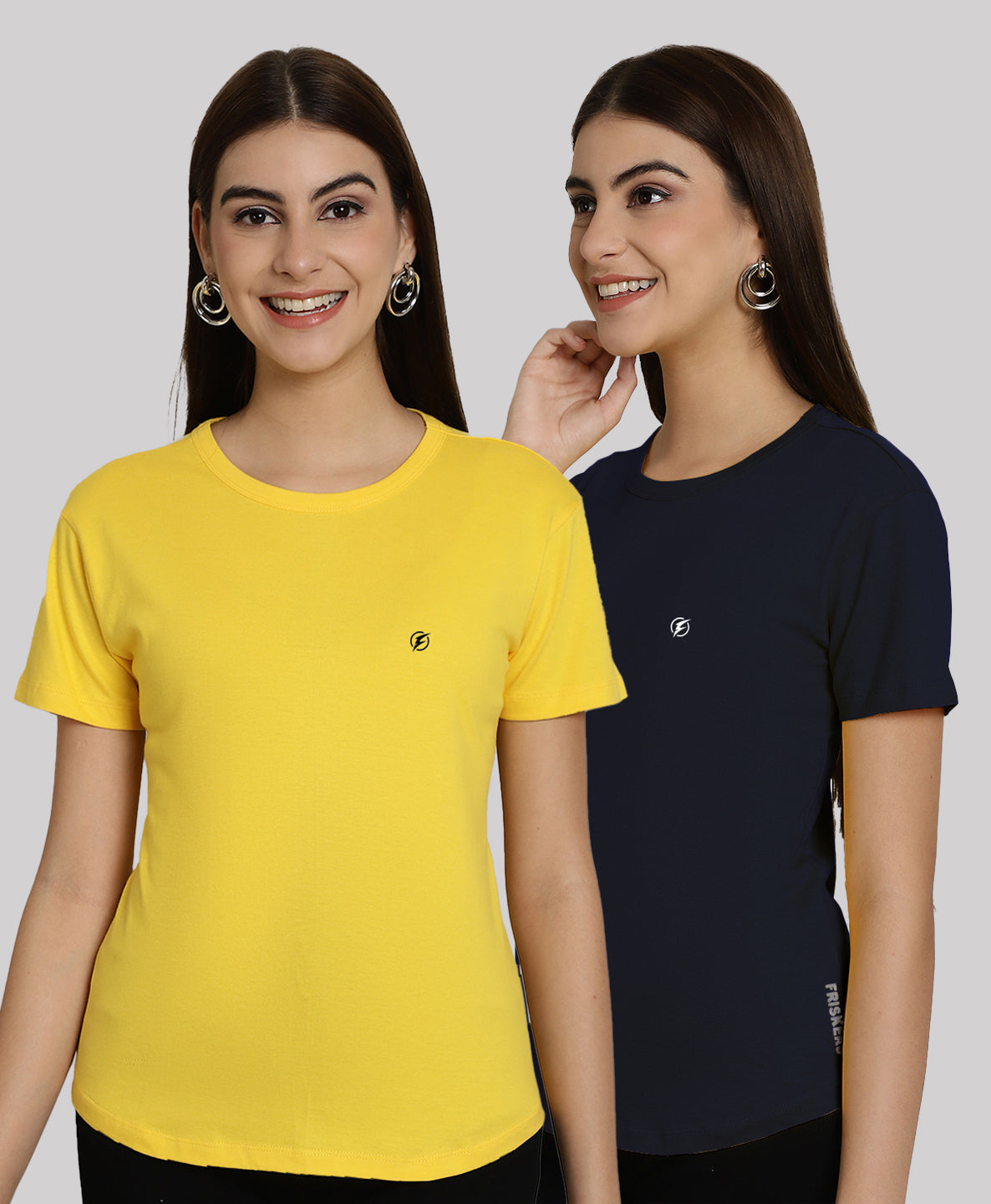 Friskers Pack Of 2 Solid Round Neck Half Sleeves T-Shirt - Friskers