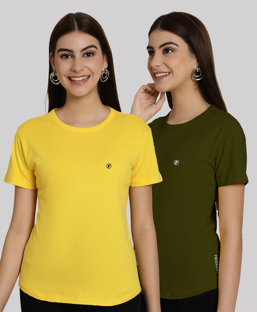 Friskers Pack Of 2 Solid Round Neck Half Sleeves T-Shirt