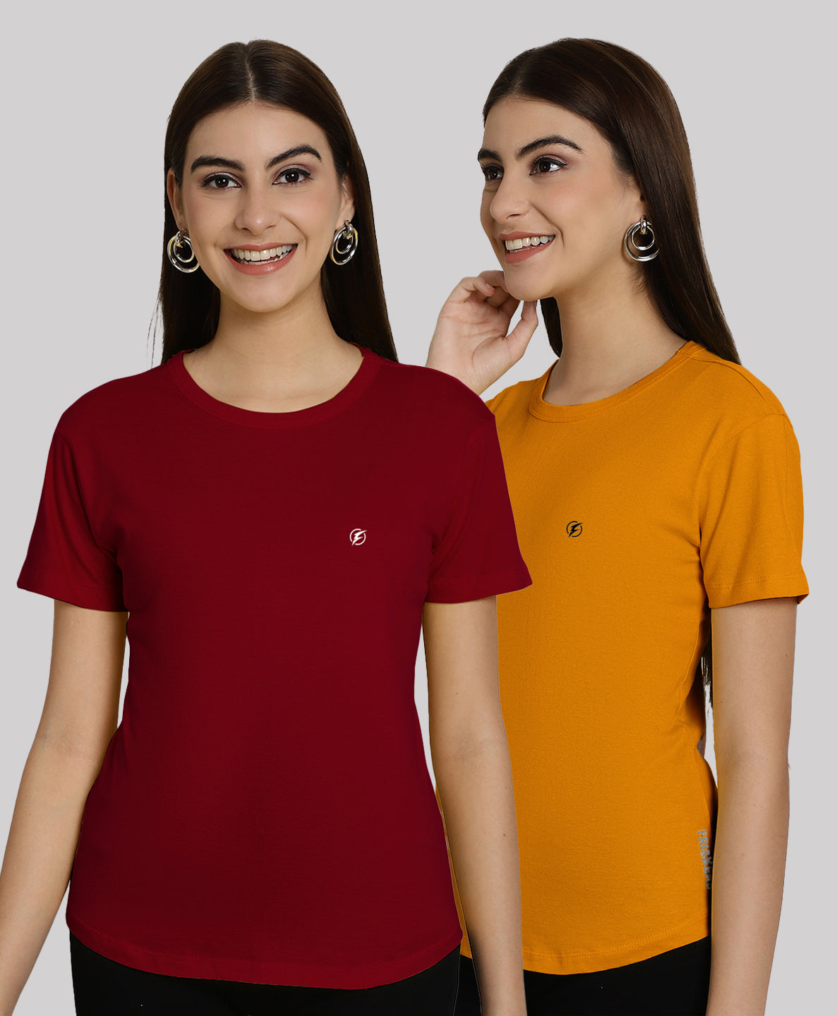 Friskers Pack Of 2 Solid Round Neck Half Sleeves T-Shirt - Friskers