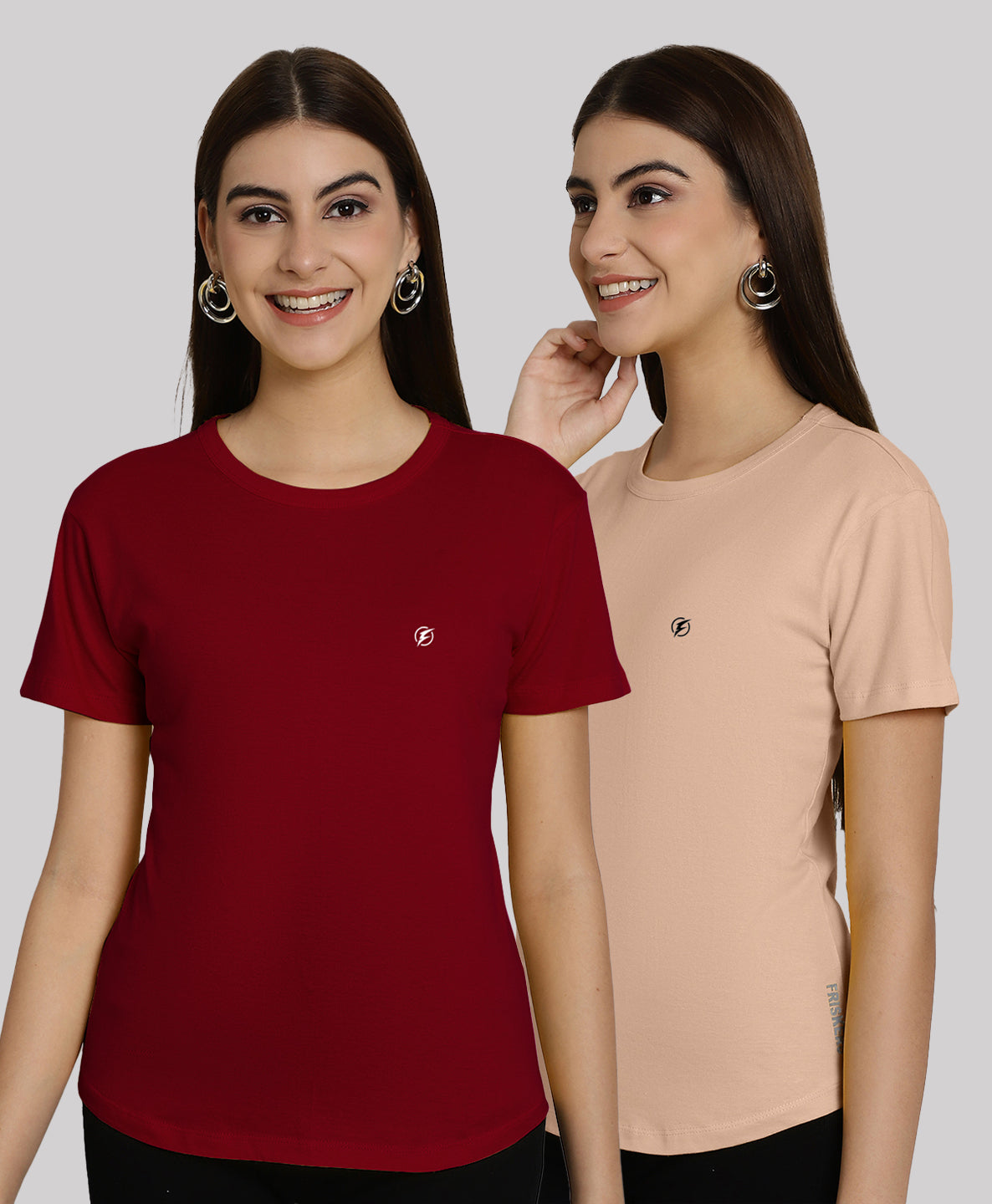 Friskers Pack Of 2 Solid Round Neck Half Sleeves T-Shirt - Friskers