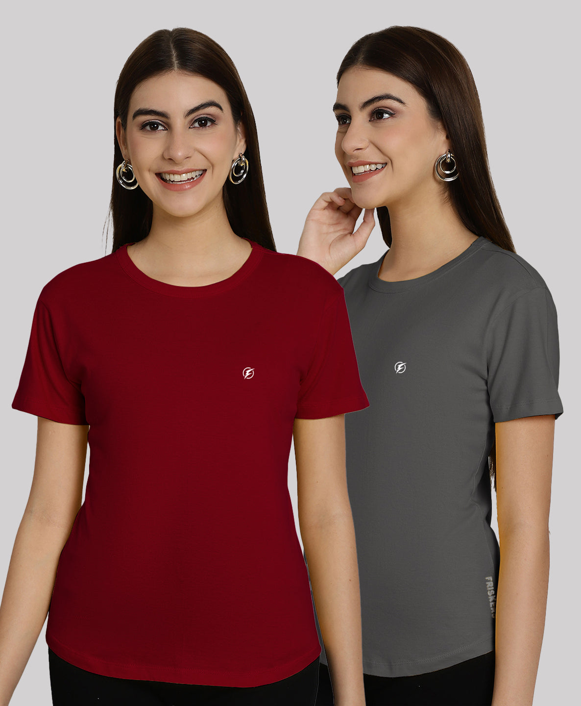 Friskers Pack Of 2 Solid Round Neck Half Sleeves T-Shirt - Friskers