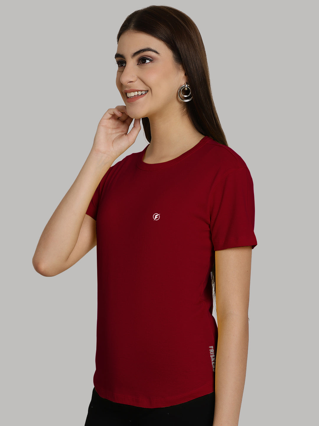 Friskers Solid Women Round Neck Half Sleeves T-Shirt - Friskers