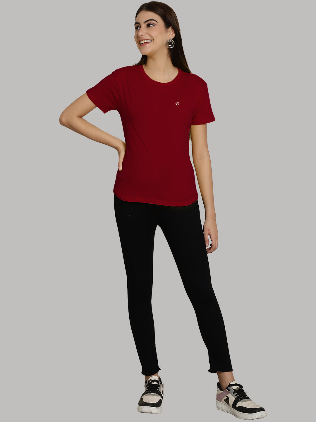 Friskers Solid Women Round Neck Half Sleeves T-Shirt - Friskers