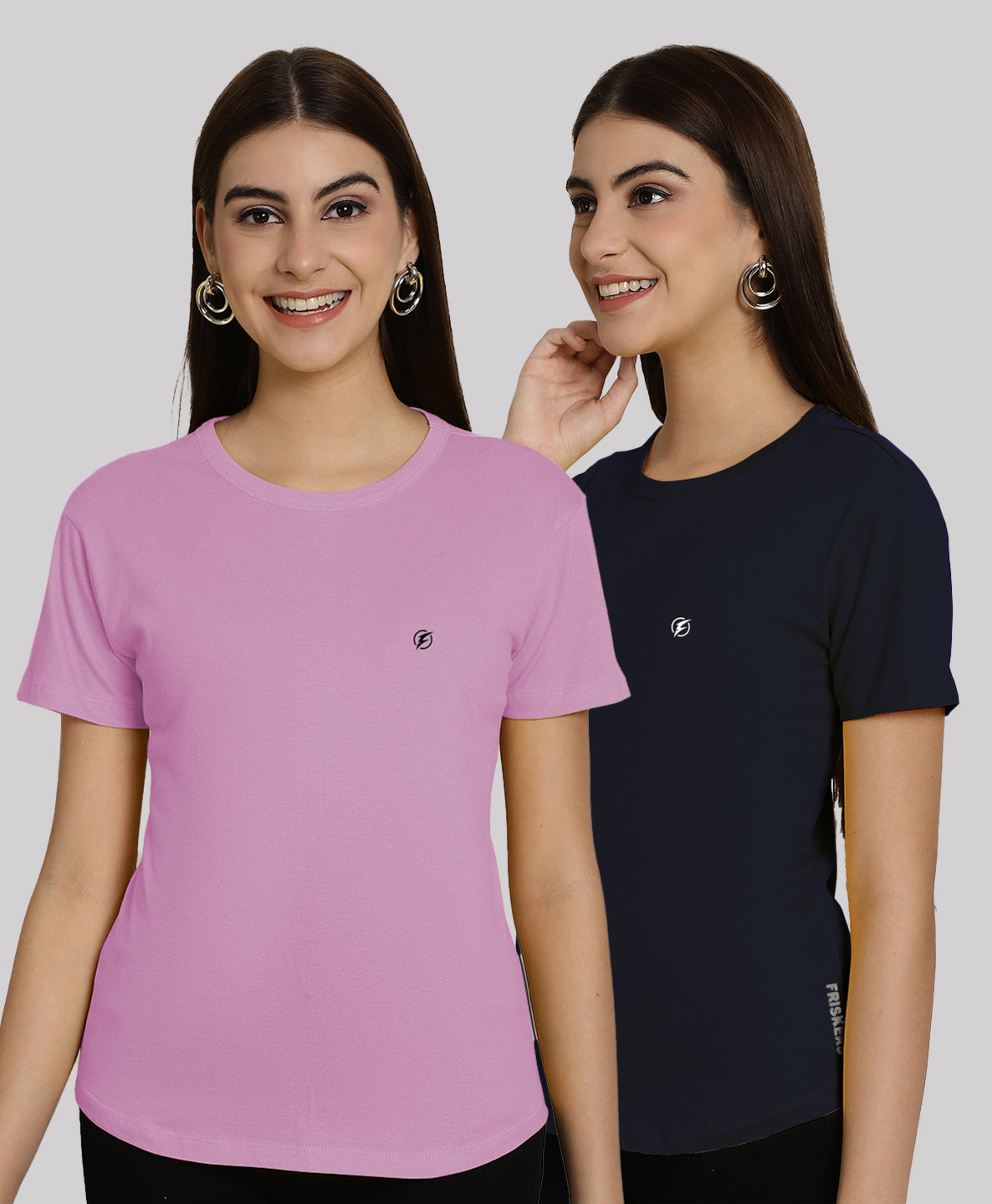 Friskers Pack Of 2 Solid Round Neck Half Sleeves T-Shirt - Friskers