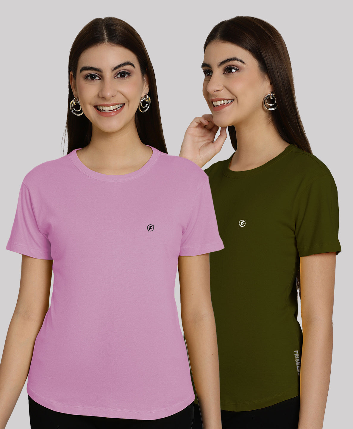 Friskers Pack Of 2 Solid Round Neck Half Sleeves T-Shirt - Friskers